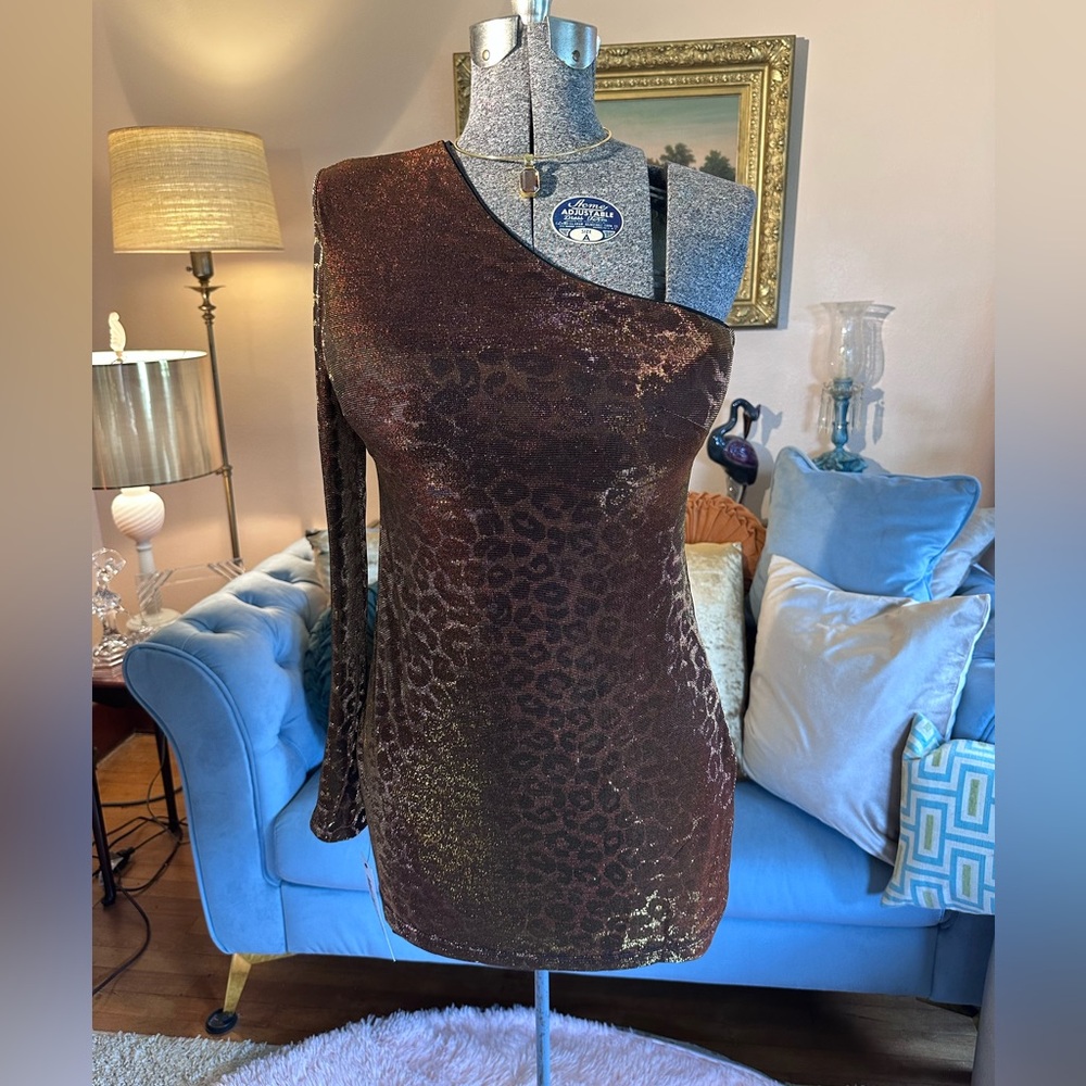 Cosmopolitan One-Shoulder Golden Brown Leopard Dress